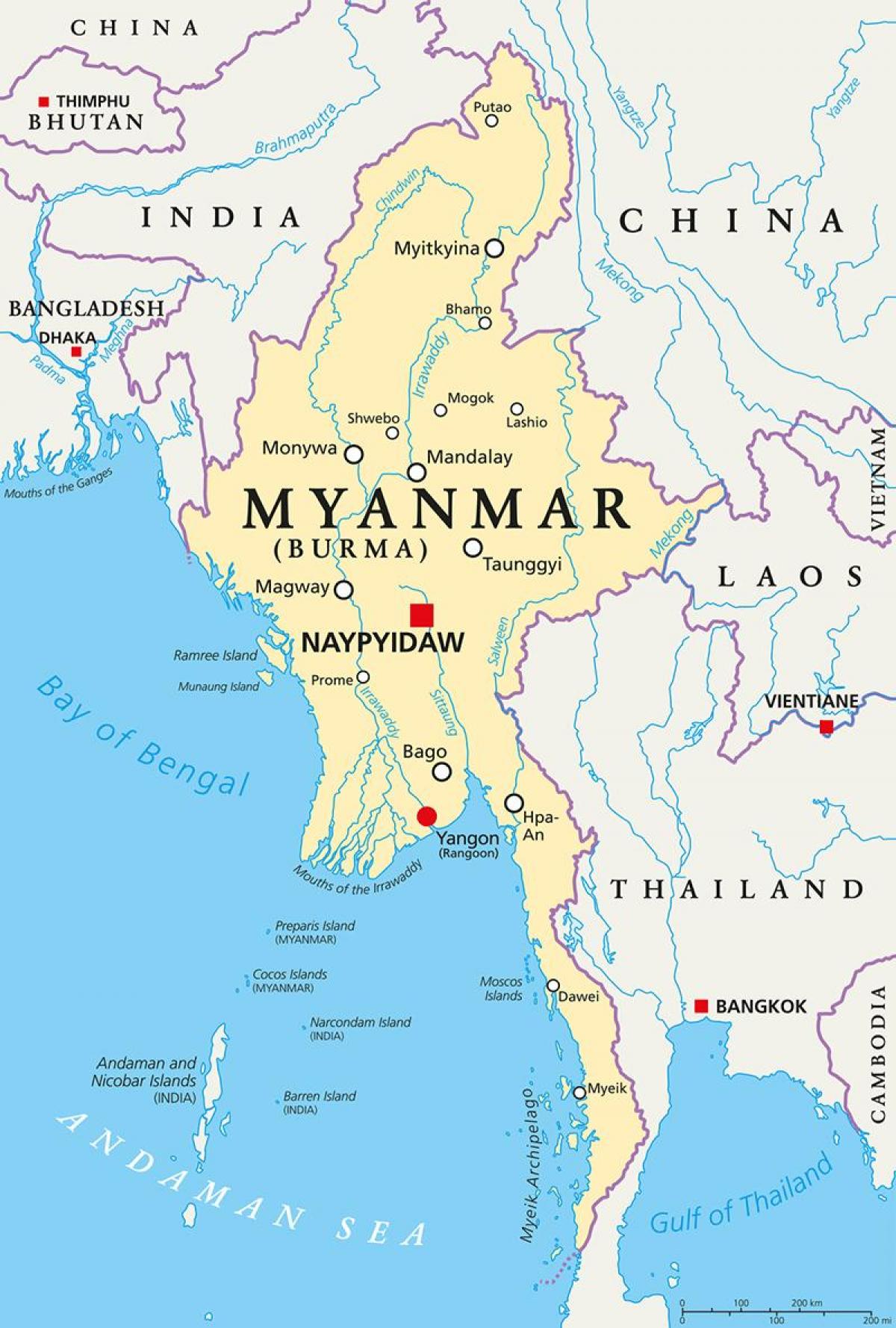 Myanmar landet kart