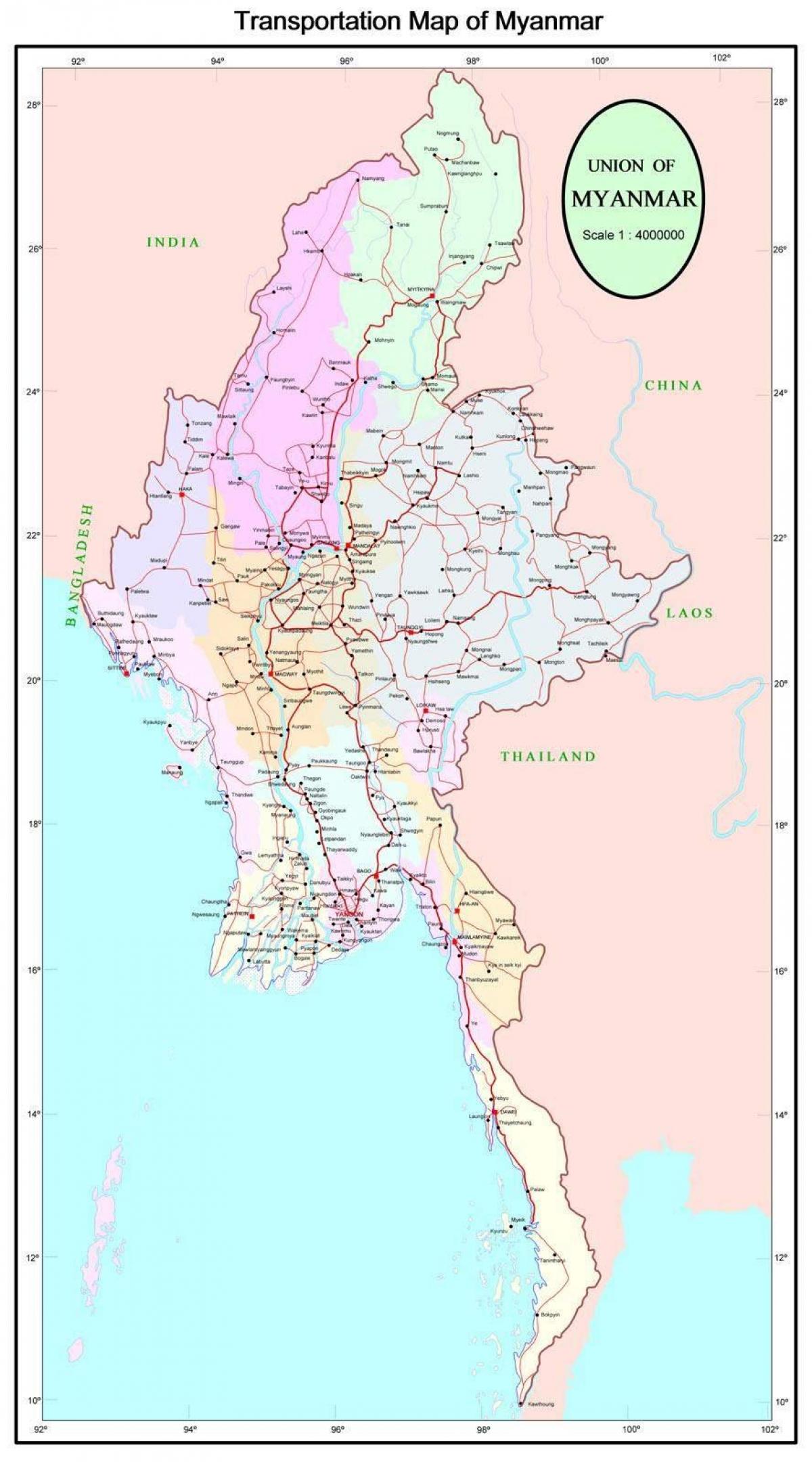 Myanmar highway veien kart