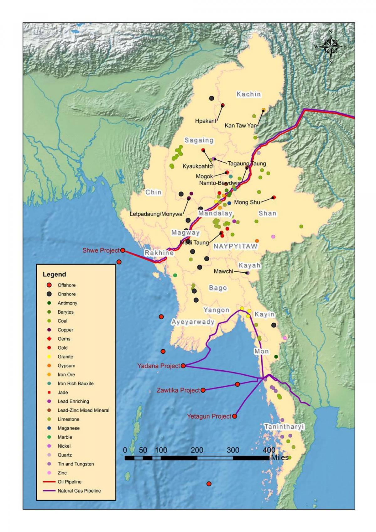 Kart over Myanmar naturressurser