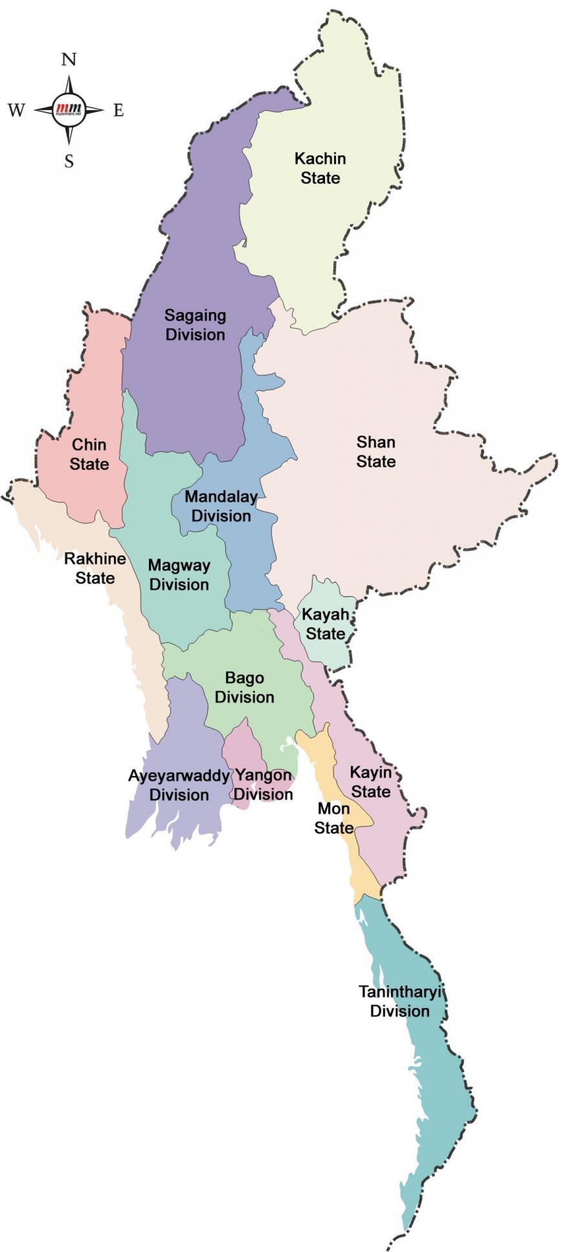 Myanmar kart og stater