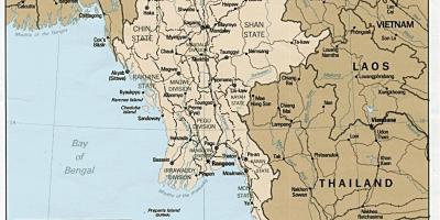 Yangon i Burma kart